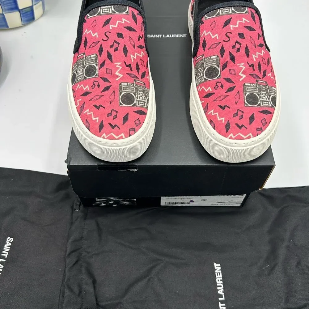 Women's Saint Laurent Venice, Radio print slip on sneakers size 38 made in Italy - Picture 4 of 11